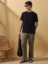 Men's Black Casual Regular Fit Half Sleeves Solid Tshirt