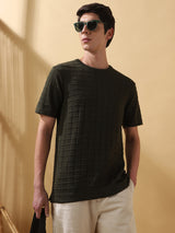Men's Dark Green Casual Regular Fit Half Sleeves Solid Tshirt