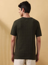 Men's Dark Green Casual Regular Fit Half Sleeves Solid Tshirt