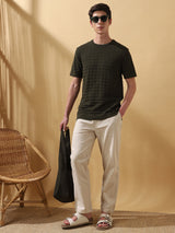 Men's Dark Green Casual Regular Fit Half Sleeves Solid Tshirt