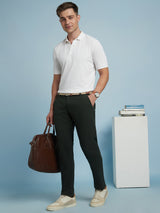 Men's Green Casual Regular Fit Solid Chinos