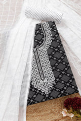 Women's Black Rayon Geometric Print Unstitch Dress Material With Sequins