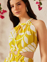 Women's Striped Crepe A-Line Midi Dress