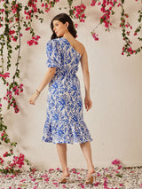 Women's Floral Print One Shoulder Fit & Flare Dress