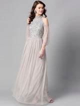 Women's Grey Embellished Maxi Dress