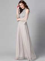 Women's Grey Embellished Maxi Dress