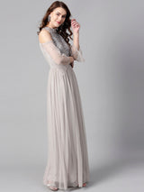 Women's Grey Embellished Maxi Dress