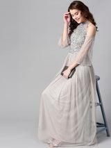 Women's Grey Embellished Maxi Dress