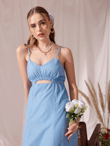 Women's Shoulder Straps Sleeveless Cotton A-Line Midi Dress
