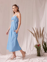 Women's Shoulder Straps Sleeveless Cotton A-Line Midi Dress