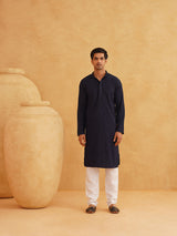 Men's Blue Full Sleeves Embroidered Straight Kurta