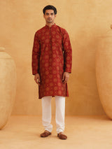 Men's Multicolor Full Sleeves Printed Straight Kurta Set with Jacket