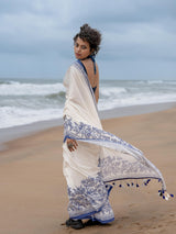 Women's White Mul Modal Saree