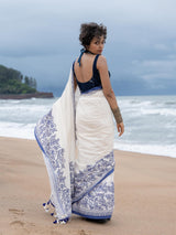 Women's White Mul Modal Saree