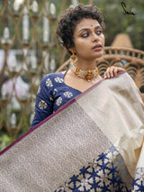 Women's Multicolor Kataan Silk Saree with Blouse Piece