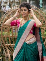 Women's Multicolor Kataan Silk Saree with Blouse Piece