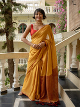 Women's Yellow Slub Saree