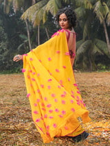 Women's Yellow Cotton Mul Saree