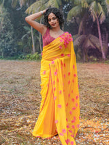 Women's Yellow Cotton Mul Saree