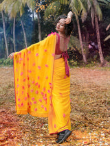 Women's Yellow Cotton Mul Saree