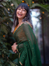 Women's Green Mul Cotton Saree