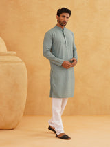 Men's Green Full Sleeves Embroidered Straight Kurta