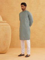 Men's Green Full Sleeves Embroidered Straight Kurta
