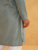 Men's Green Full Sleeves Embroidered Straight Kurta