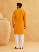 Men's Yellow Full Sleeves Embroidered Straight Kurta