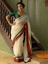 Women's White Mul Cotton with Zari Saree