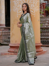 Women's Green Cotton Zari Saree