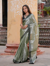 Women's Green Cotton Zari Saree