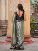 Women's Green Cotton Zari Saree