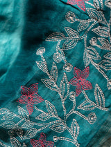 Women's Blue Linen Saree with Blouse Piece