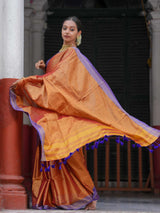 Women's Orange Cotton Zari Saree