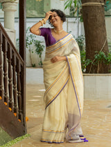 Women's Multicolor Cotton Zari Saree