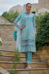 Women's Blue Fusion Regular Fit Embroidered Full Sleeves Kurtas Sets