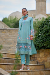 Women's Blue Fusion Regular Fit Embroidered Full Sleeves Kurtas Sets