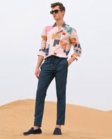 Men's Blue Casual Straight Fit Solid Trouser