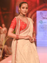 Women's White Viscose Organza Saree