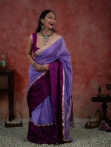 Women's Purple Silk Cotton Zari Saree