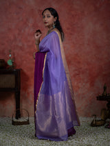 Women's Purple Silk Cotton Zari Saree