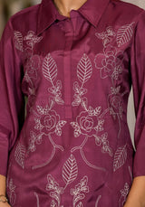 Women's Purple Work Regular Fit Embroidered Three Quarter Sleeves Co-Ord Sets
