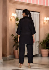 Women's Black Work Regular Fit Embroidered Three Quarter Sleeves Co-Ord Sets