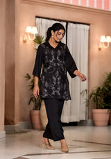 Women's Black Work Regular Fit Embroidered Three Quarter Sleeves Co-Ord Sets