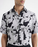Men's Grey Casual Regular Fit Printed Half Sleeves Shirt