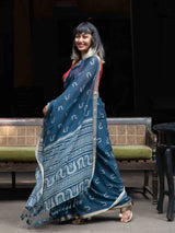 Women's Blue Cotton Viscose Saree