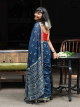 Women's Blue Cotton Viscose Saree