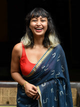 Women's Blue Cotton Viscose Saree