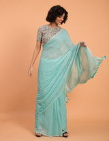 Women's Blue Pure Cotton Saree